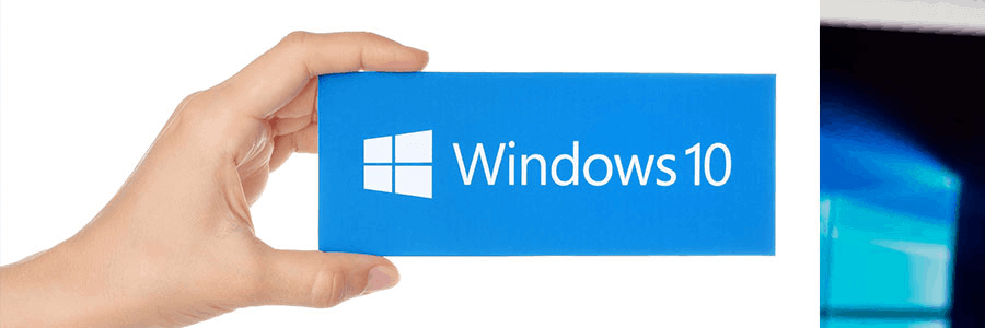 A hand holding a sign saying "Windows 10" used to help IT clients. 