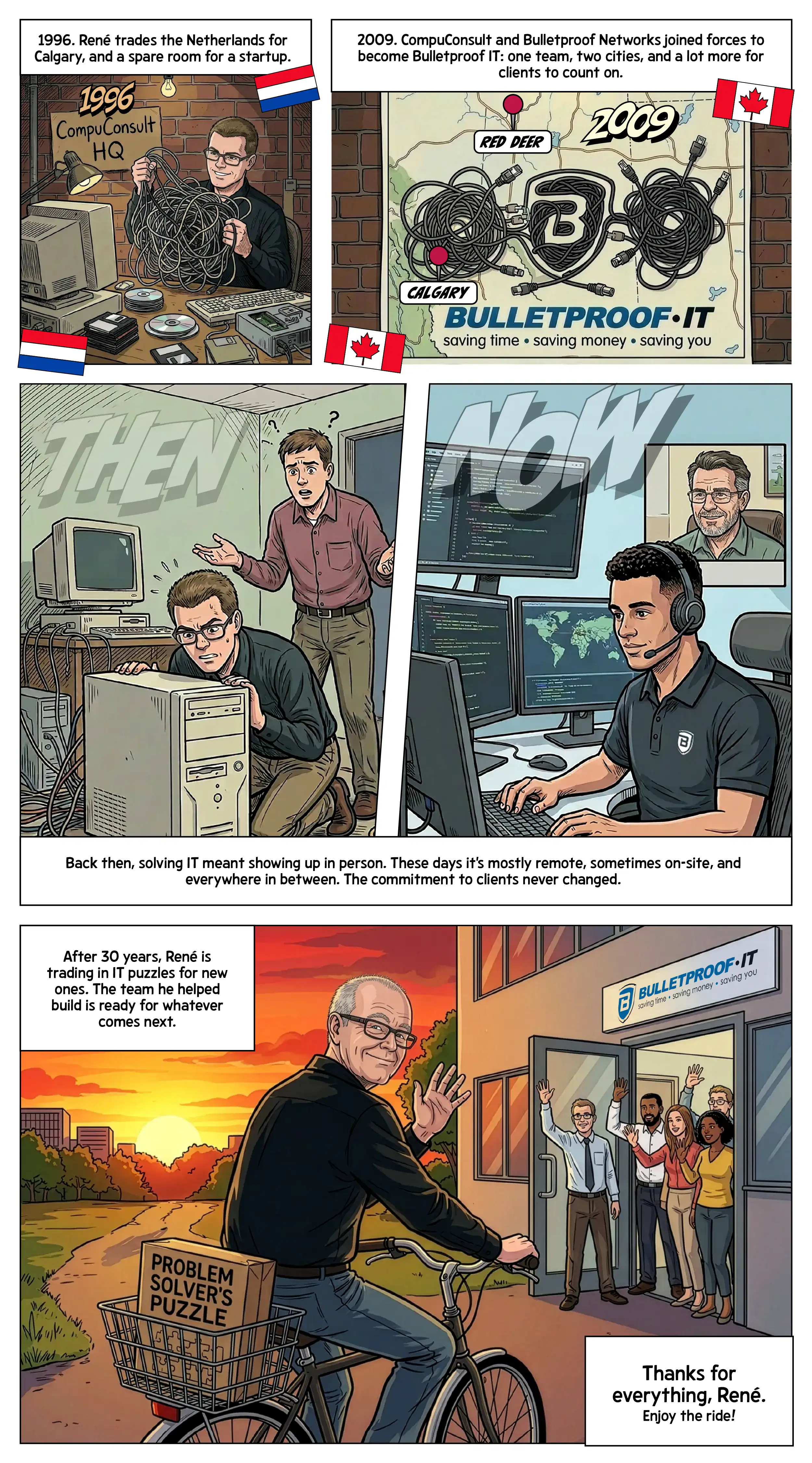 A comic script that follows the journey of Rene throughout the history of managed IT over the last 30 years.